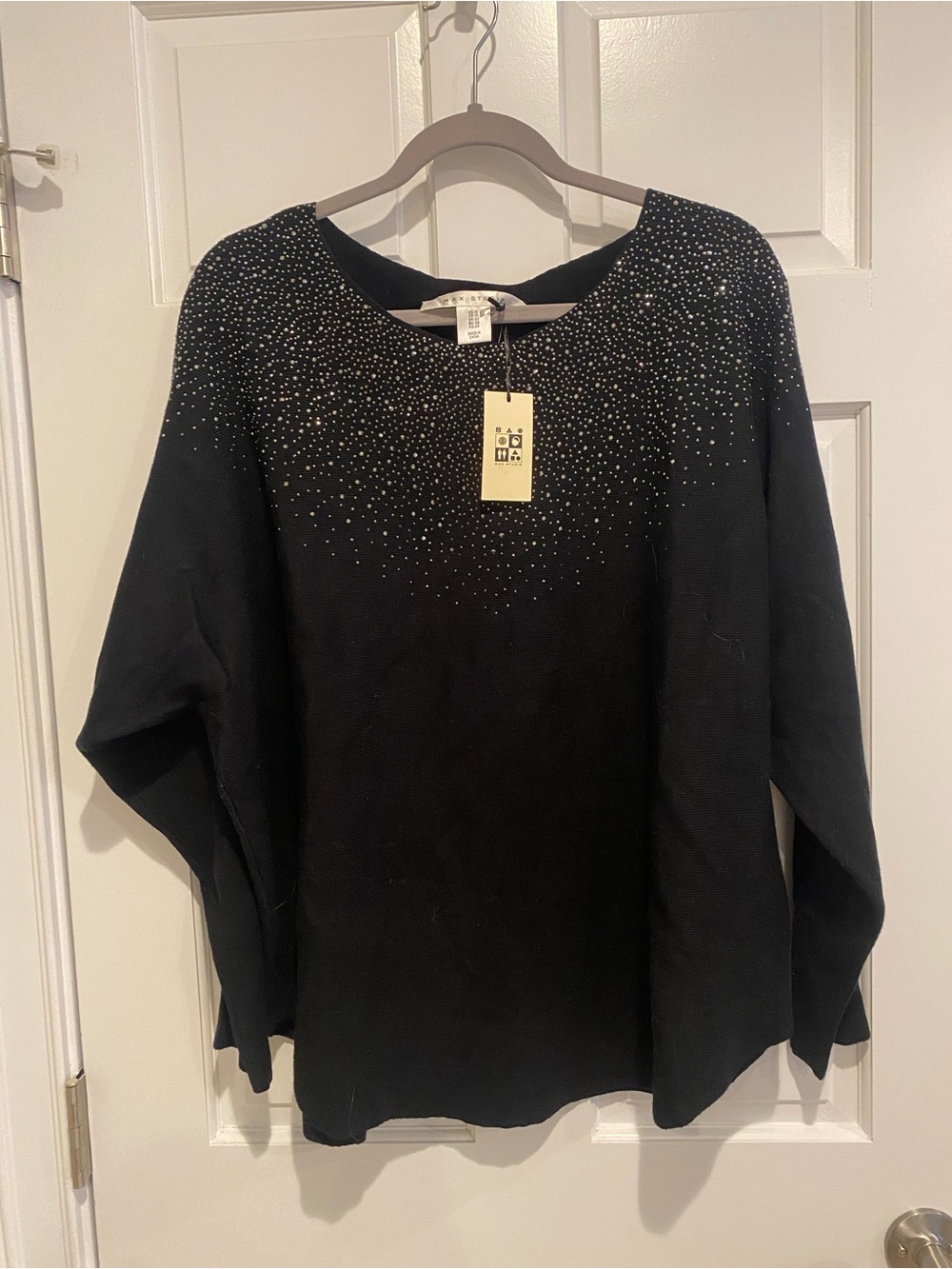 Max Studio Black Embellished Crewneck Sweater holiday sparkle